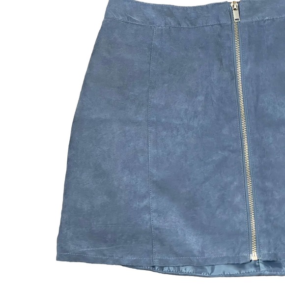 H&M Divided Faux Suede Blue Mini Skirt Plus Size Full Zip Lined Women Size 14 - Picture 3 of 8